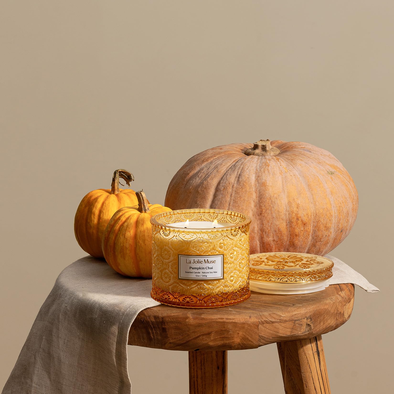 LA JOLIE MUSE Pumpkin Spice Scented Soy Candle - Large 2-Wick Fall Home Decor Candle, 60 Hours Burn Time, Luxury Jar Candle Gift for Women & Men (Pumpkin Chai, 12oz) - Perfect for Cozy Autumn Evenings, Thanksgiving Decor & Holiday Gifting
