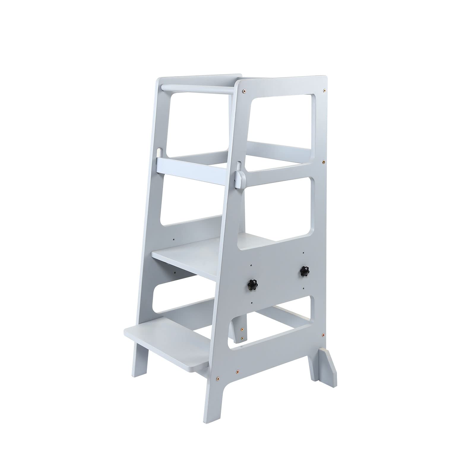 Adjustable Height Wooden Toddler Step Stool - Kids Kitchen Helper Learning Tower for Safe Standing & Cooking - Natural Wood Finish - Perfect for Baking, Washing Hands & Reaching Countertops