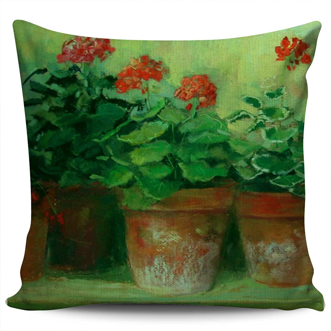 Decorative Cotton Linen Throw Pillow Covers 20x20 Inches - Abstract Geraniums Design Square Cushion Covers for Sofa, Couch & Bed - Perfect for Living Room, Bedroom & Home Decor