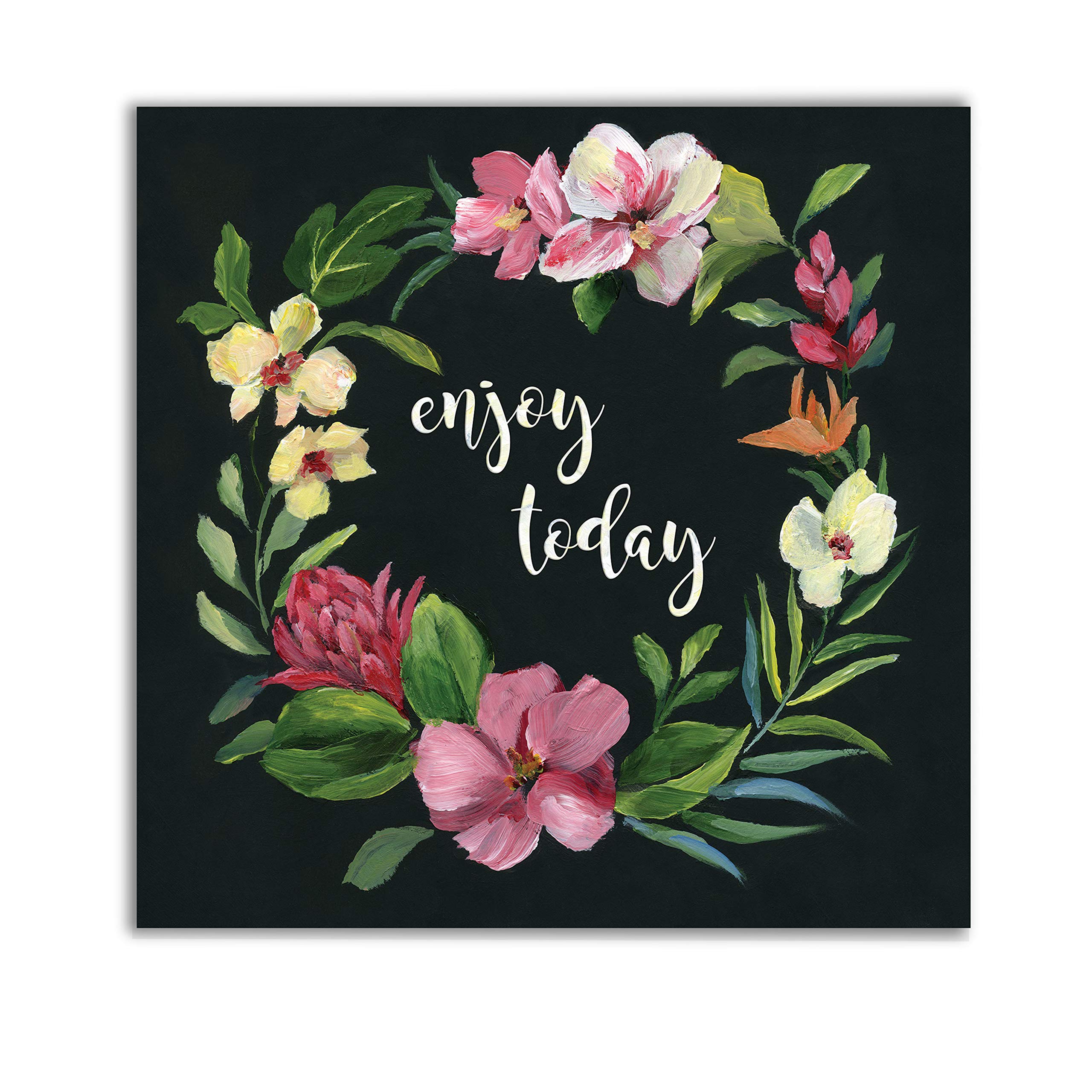 Wexford Home Tropic Wreath Gallery Wrapped Canvas Wall Art - 10x10 Inches, Tropical Floral Decor for Living Room, Bedroom & Office - Perfect for Home & Gift Giving