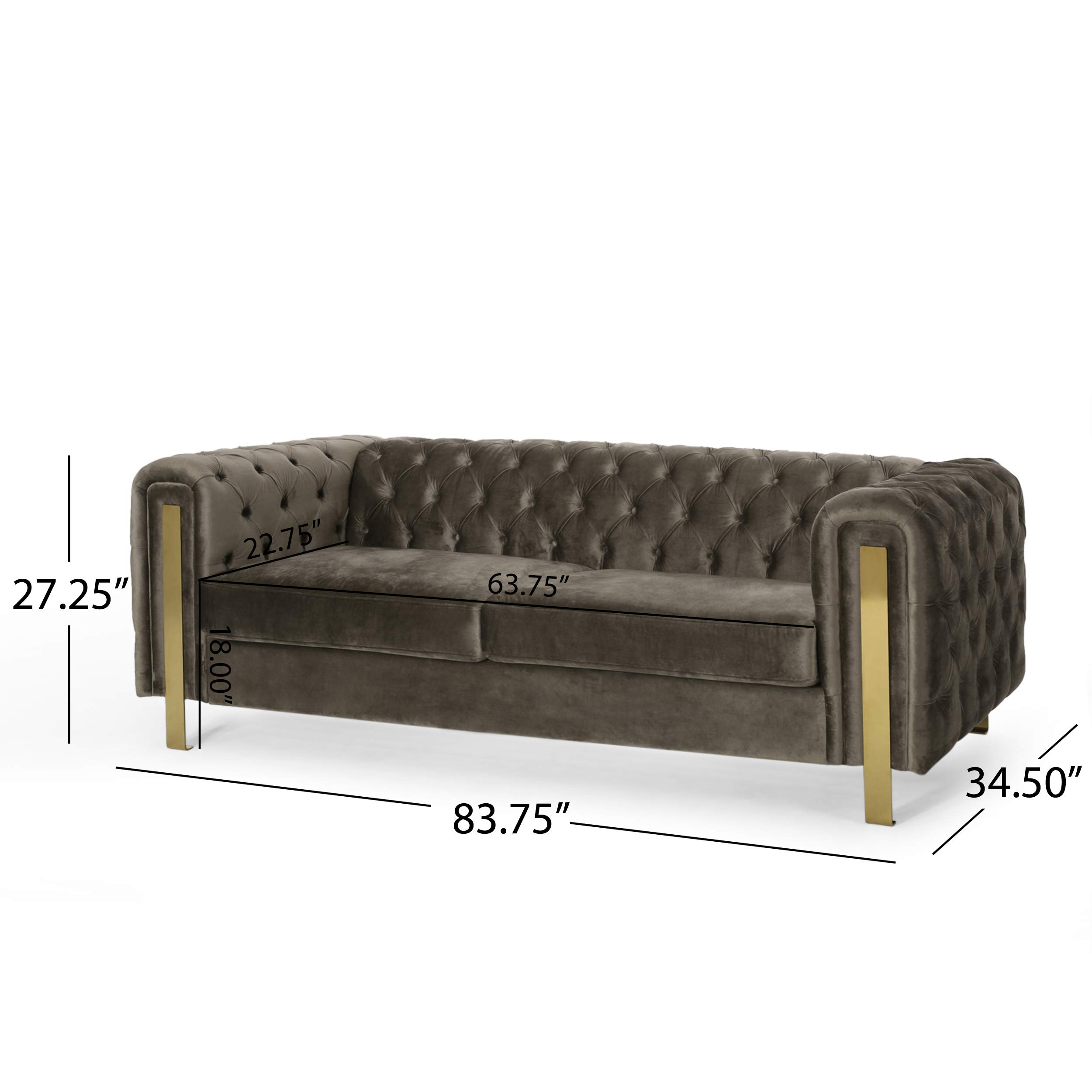 Christopher Knight Home Keyser Modern Gray & Gold Sofa - Stylish Living Room Furniture for Small Spaces & Apartments