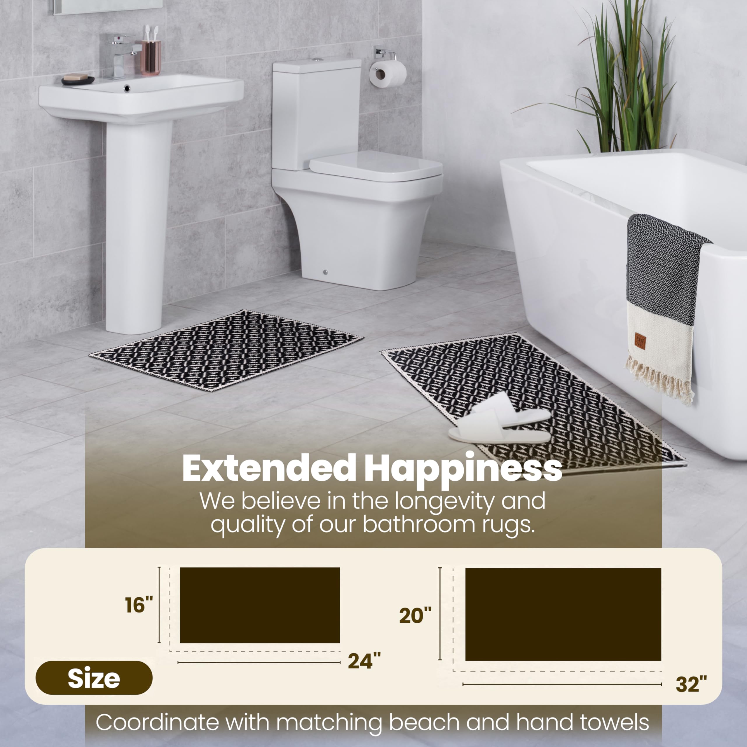 Premium 100% Cotton Bathroom Rugs Set of 2 - Super Absorbent Turkish Bath Mats for Shower & Tub - Non-Slip Quick Dry Bathroom Floor Rugs (16x24 & 20x32, Grey) - Perfect for Bathroom, Spa & Home Decor