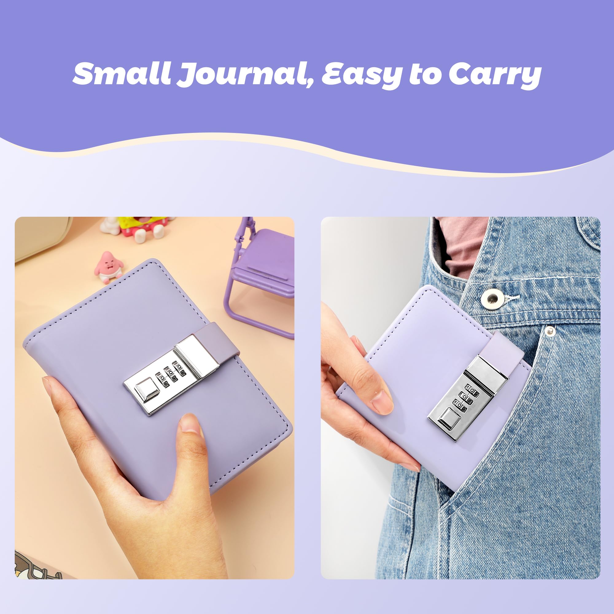 Lockable Secret Diary with Combination Lock - Cute Macaron Purple Journal for Girls, Women & Adults - Perfect for Personal Writing, Travel & Gift Giving