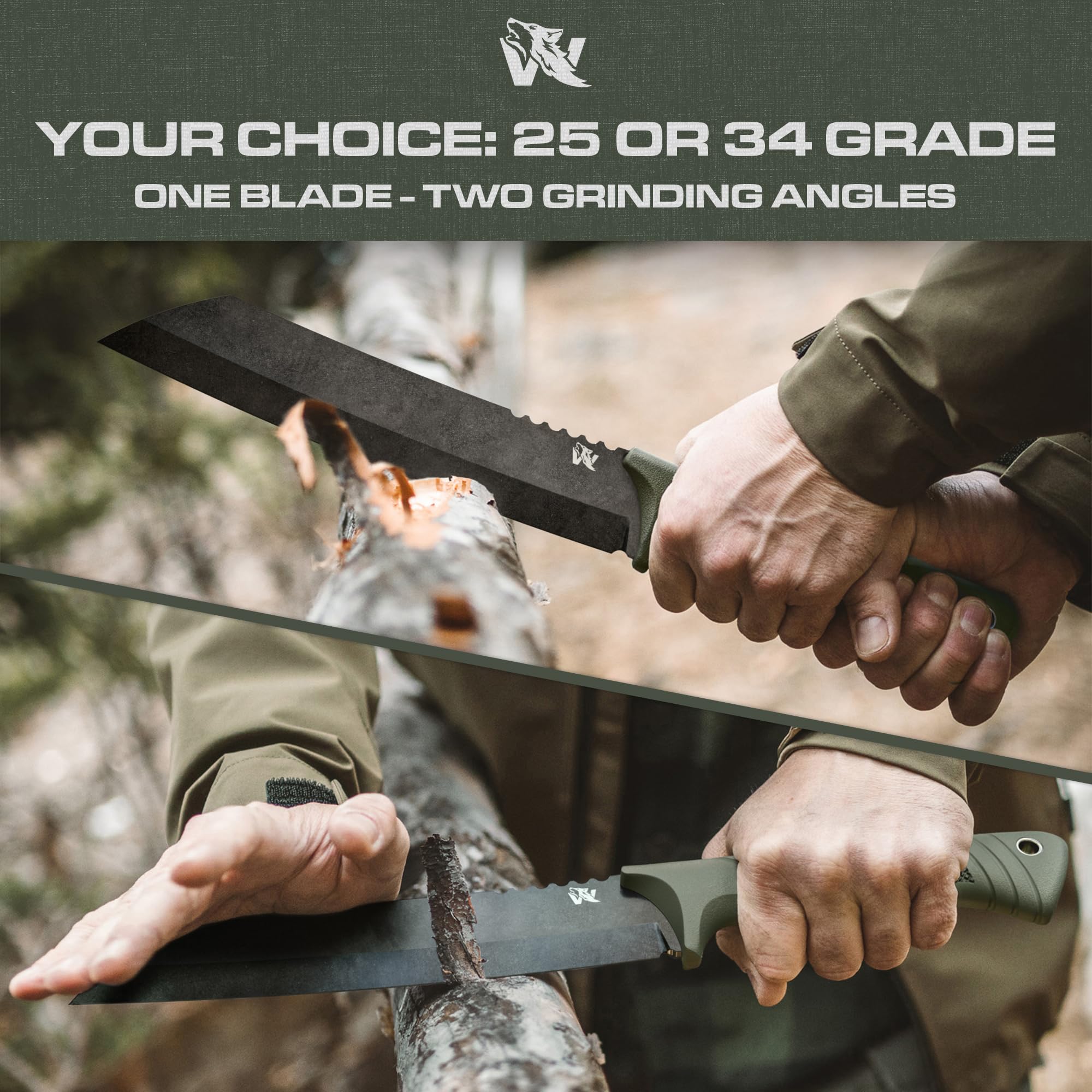 D2 Steel Survival Machete with Sheath - Full Tang Tactical Knife for Bushcraft, Yard Work & Tree Cutting | Heavy Duty Outdoor Camping, Hunting & Survival Tool