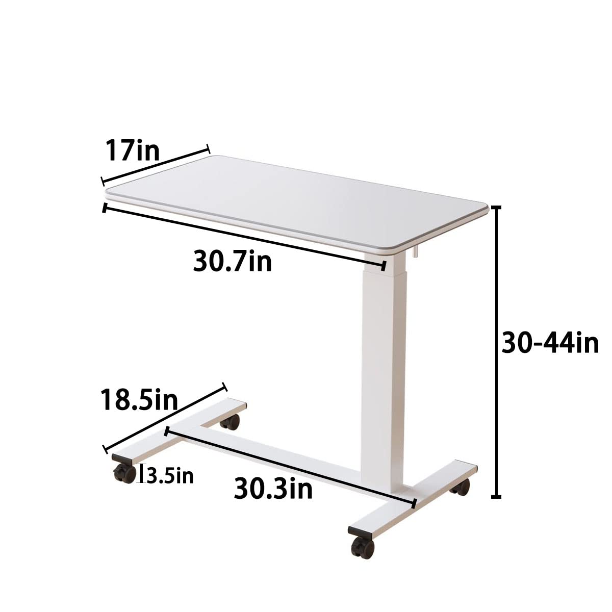 TigerDad Adjustable Height Hospital Bed Table with Wheels - Overbed Desk for Laptop, Food & Reading - Mobile Bedside Table for Home, Nursing Homes & Hospitals (Hand Crank Operation)