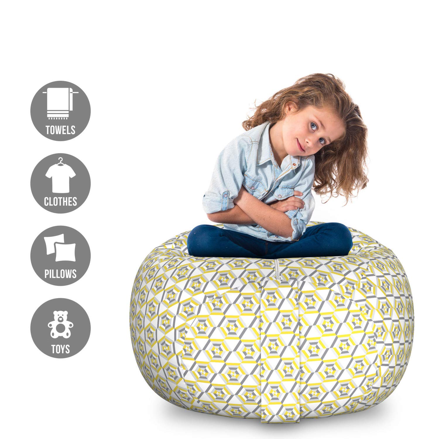 Ambesonne Hexagon Toy Storage Bag - Large Washable Organizer for Stuffed Animals - Home & Kids Room