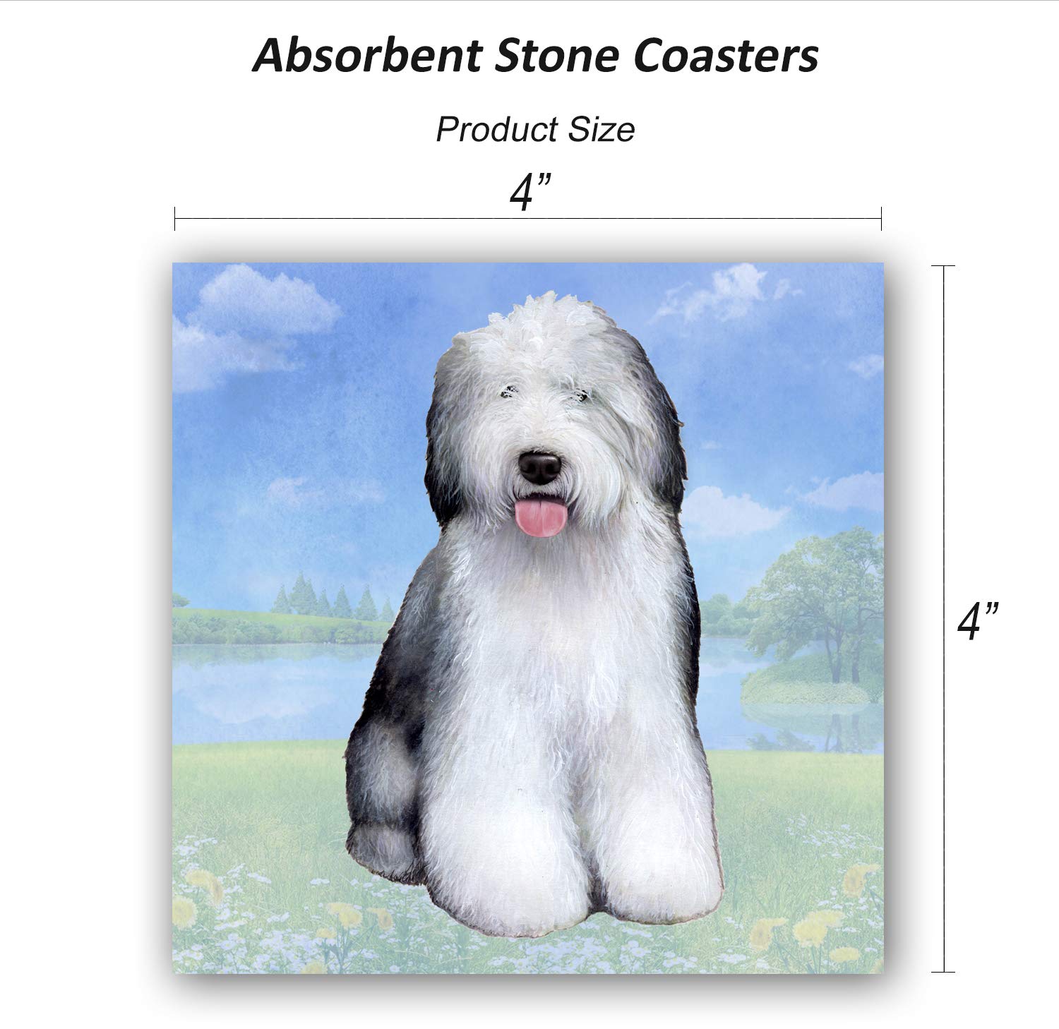 E&S Imports Ceramic Coaster Set with Old English Sheepdog Design - Perfect for Coffee Tables, Home Decor & Gift Giving