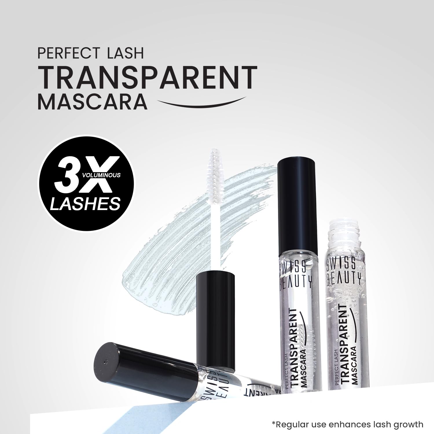 Swiss Beauty Perfect Lash Transparent Volumizing Mascara - Lightweight Non-Sticky Formula with Lash Growth Enhancer (7ml) | Natural Looking Lashes for Everyday Wear & Special Occasions