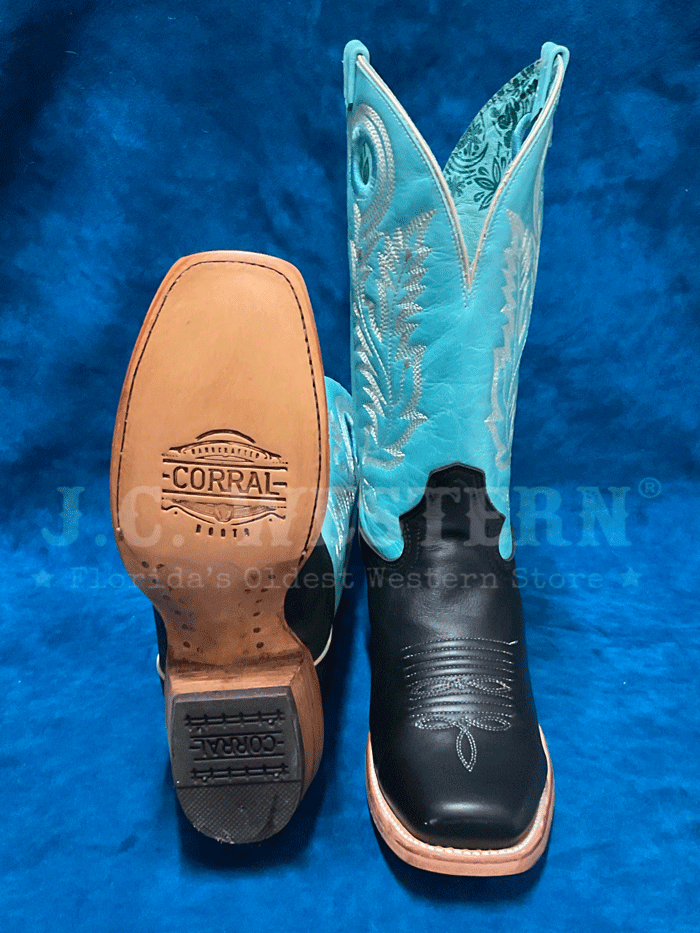 Corral A4458 Women's Western Boots - Embroidered Pull-On Square Toe Cowgirl Boots in Black | Perfect for Rodeo, Country Dancing & Casual Wear