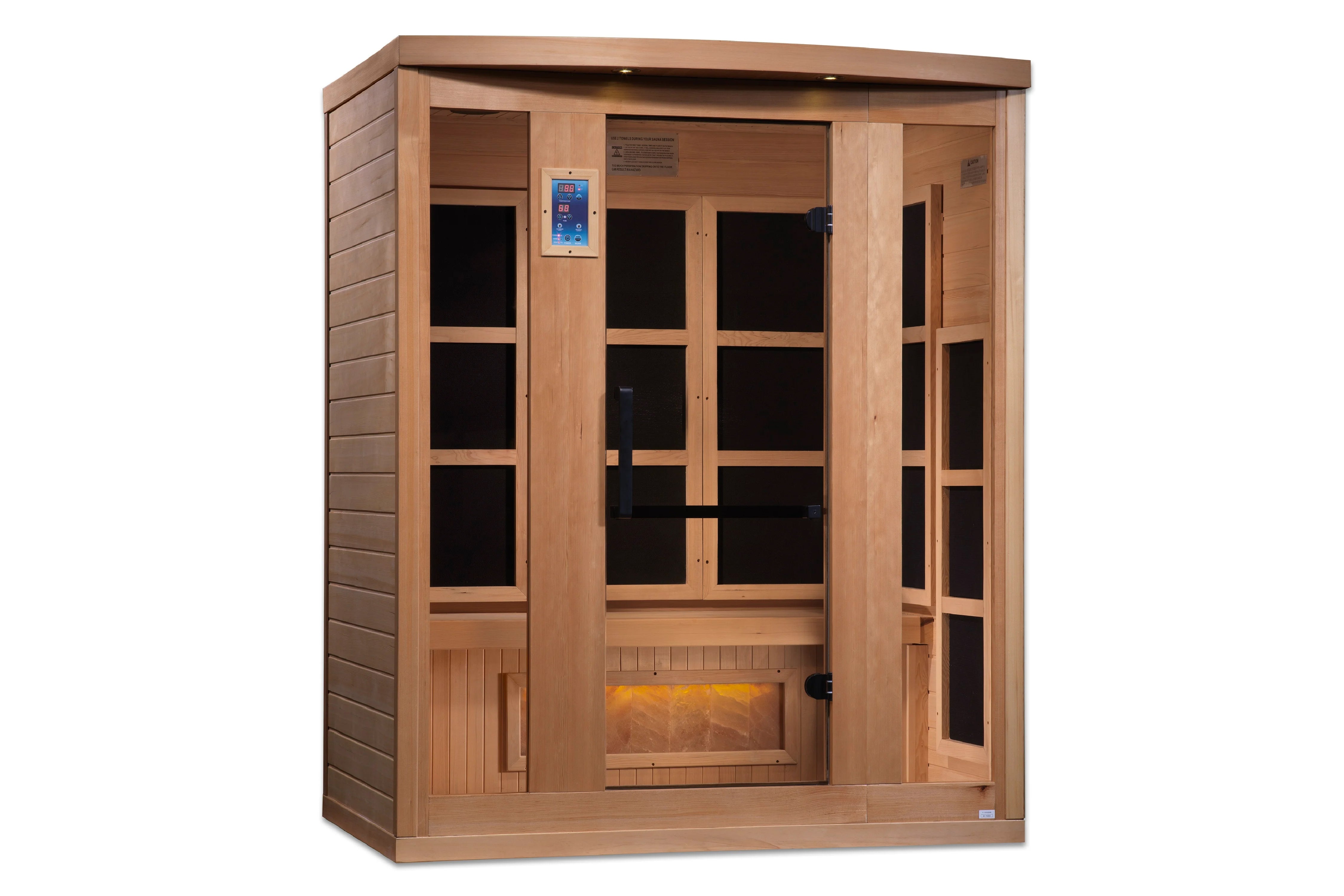Golden Designs 3 Person Full Spectrum Near Zero EMF FAR Infrared Sauna with Himalayan Salt Bar - Home Spa, Detox & Relaxation Therapy for Wellness Enthusiasts