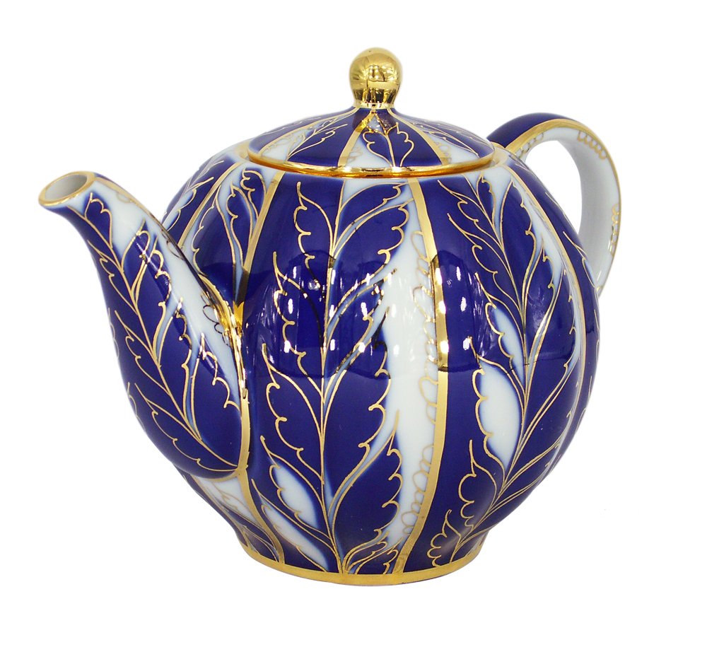 Lomonosov Porcelain Tea Set - 20 oz (600 ml) Winter Night Design Teapot with 3 Cups - Elegant Russian Tea Set for Afternoon Tea, Gifts & Home Decor