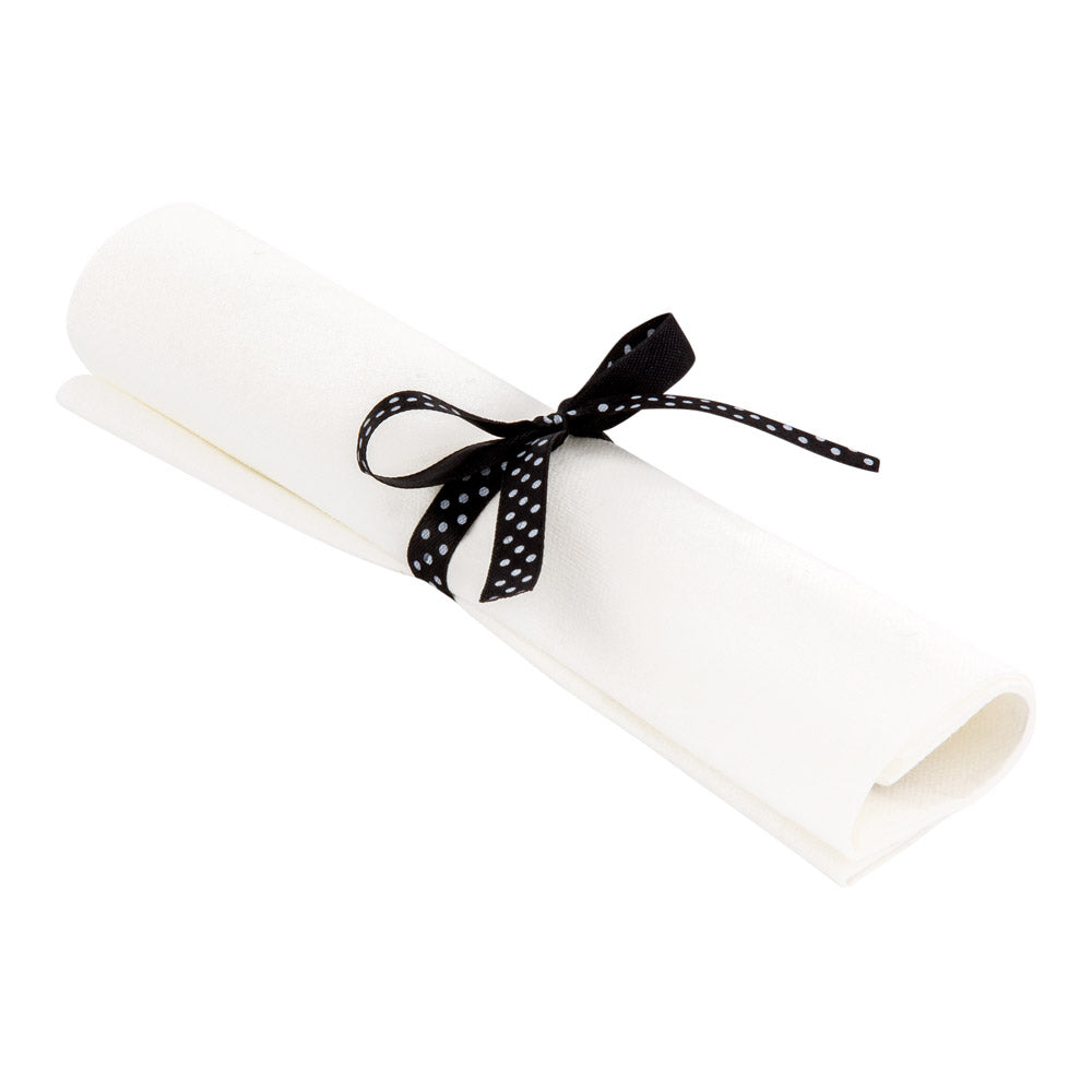 Premium Black Plastic Cutlery Set with White Napkins & Polka Dot Ribbon - 100-Piece Box (7.25