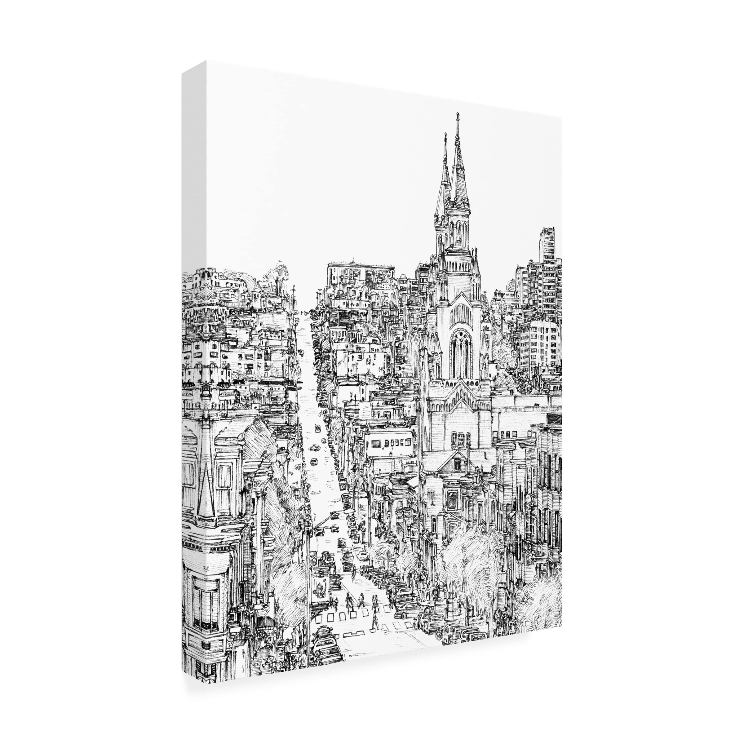 Trademark Fine Art 'City In Black And White IV' Canvas Wall Art by Melissa Wang - Modern Black & White Cityscape Painting for Living Room, Office & Home Decor