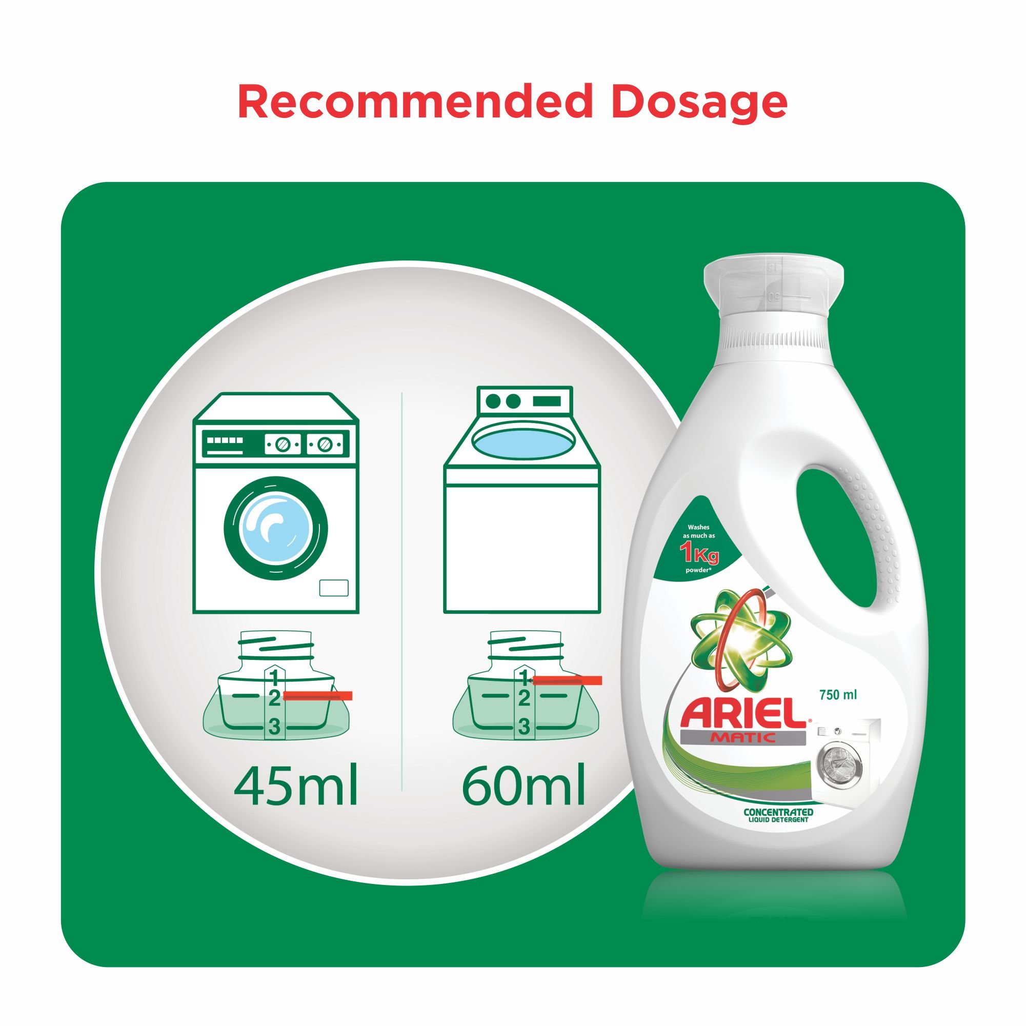Ariel Matic Liquid Laundry Detergent - 750ml (25.4 fl oz) - High Efficiency HE Washer Safe - Pack of 1 - Fresh Scent for Clothes - Perfect for Everyday Laundry & Stain Removal