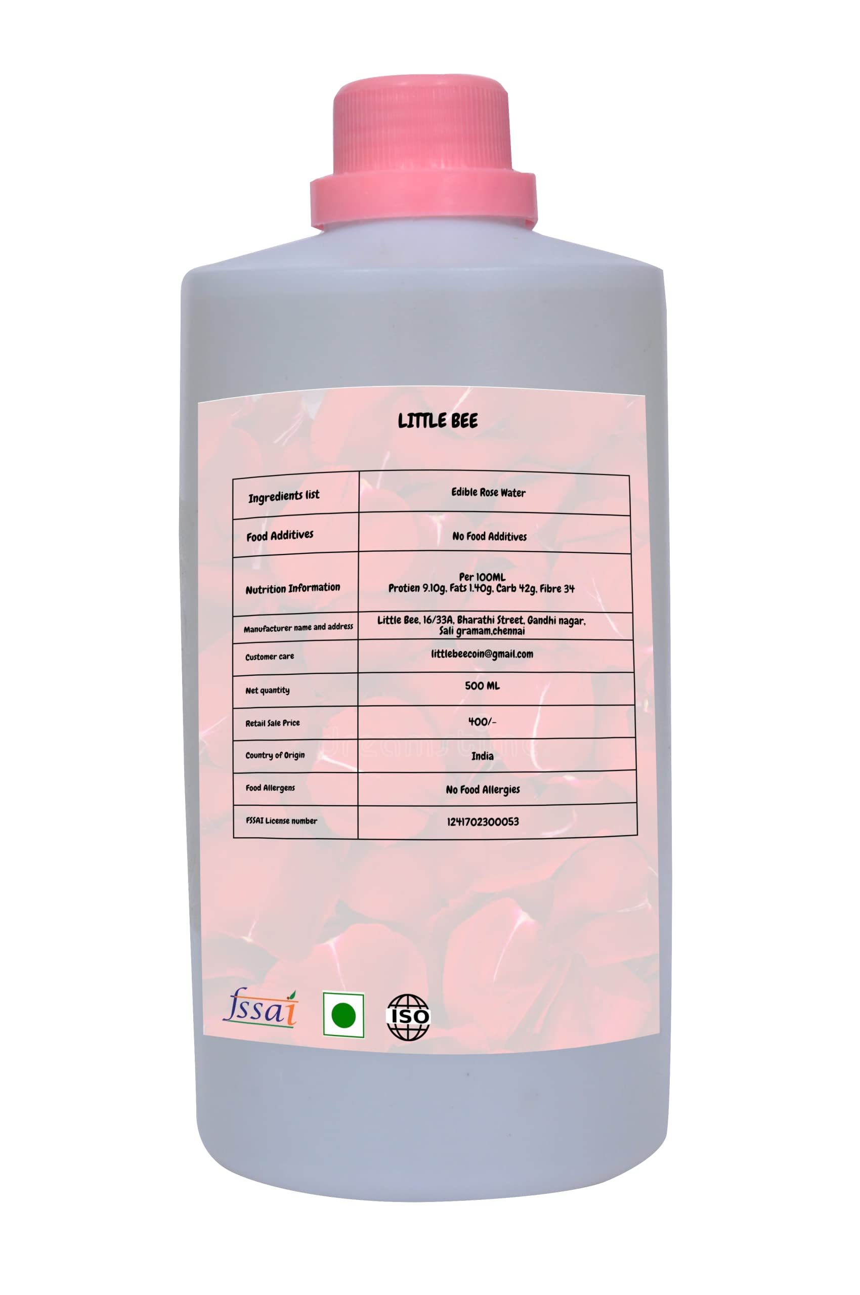 Little Bee Pure Edible Rose Water - 500ml Organic Floral Hydrosol for Cooking, Baking, Skincare & Aromatherapy | Perfect for Cocktails, Desserts, Face Mists & Relaxation