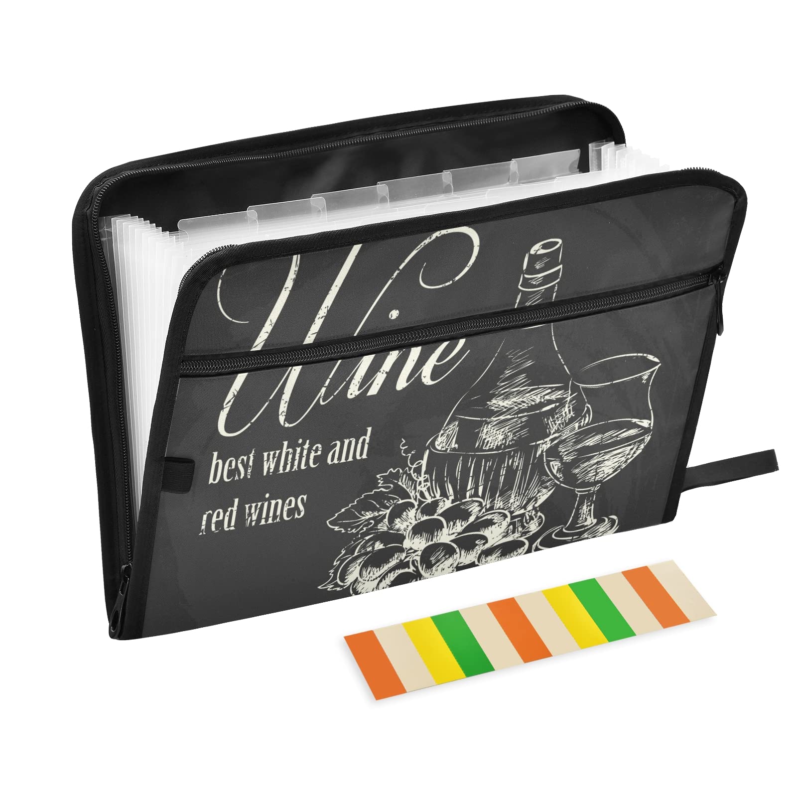 KFBE 13-Pocket Expanding File Folder with Zipper Closure - Black Wine Accordion Organizer for Letter/A4 Documents, Includes Sticky Labels - Perfect for Office, School, Home & Tax Document Storage