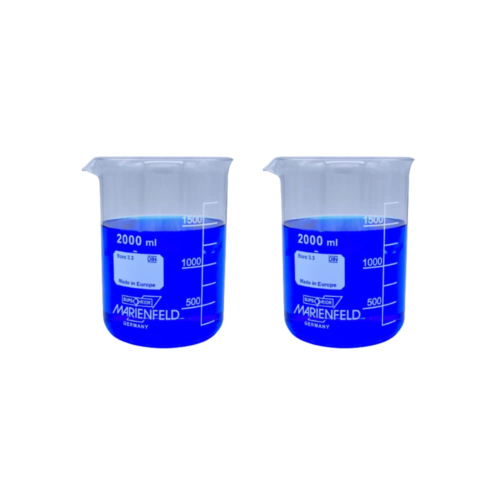 2000ml Borosilicate Glass Beaker Set of 2 - 3.3 Low-Form Clear Lab Beakers for Chemistry Experiments, Science Class & Home Laboratory Use