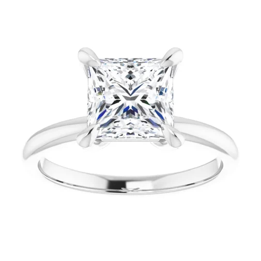 10K/14K/18K Solid White Gold Handmade Engagement Ring Set - 2 Carats Princess Cut Moissanite Wedding Ring - Solitaire Bridal Ring for Women - Perfect for Proposals, Anniversaries & Special Occasions
