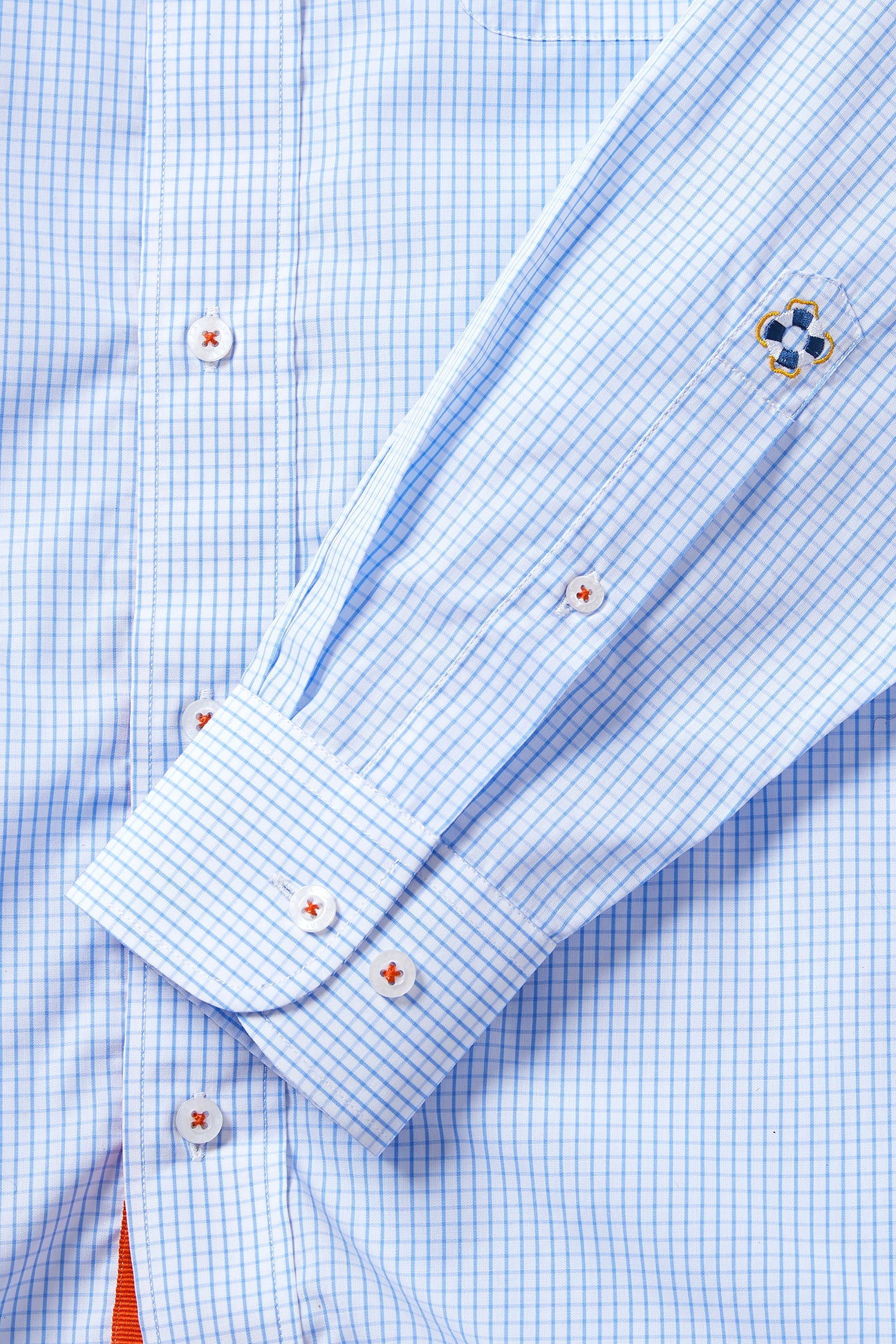 Chase Shirt Blue Graph with Orange Grosgrain Trim - Stylish Casual Button-Up for Men | Perfect for Office, Date Night & Outdoor Adventures