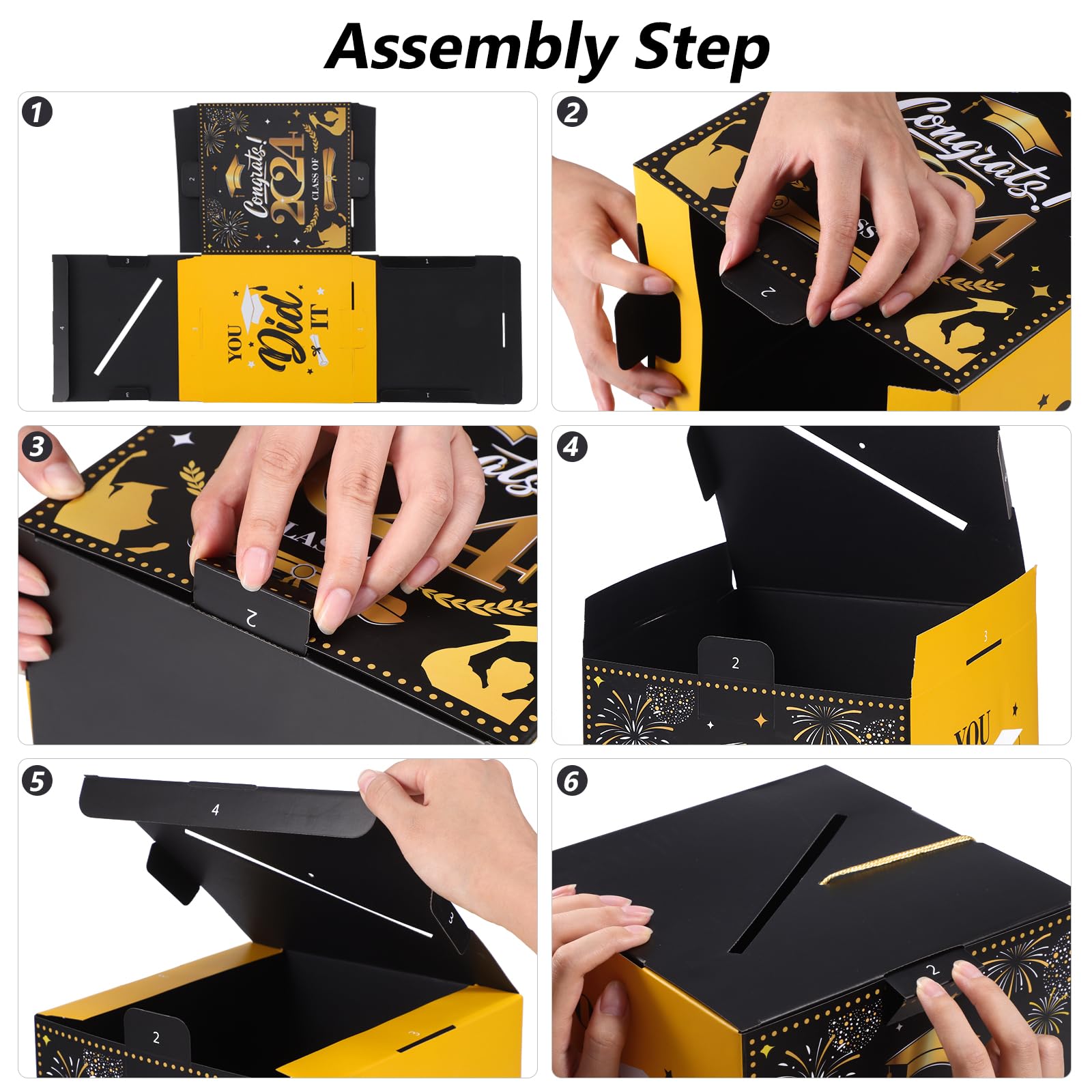 2024 Graduation Cap Shaped Card Holder Box - Elegant Black & Gold Graduation Party Decor for Congrats Grad Party Favors & Graduation Supplies | Perfect for Graduation Ceremonies, Open House Events & Photo Booth Backdrops