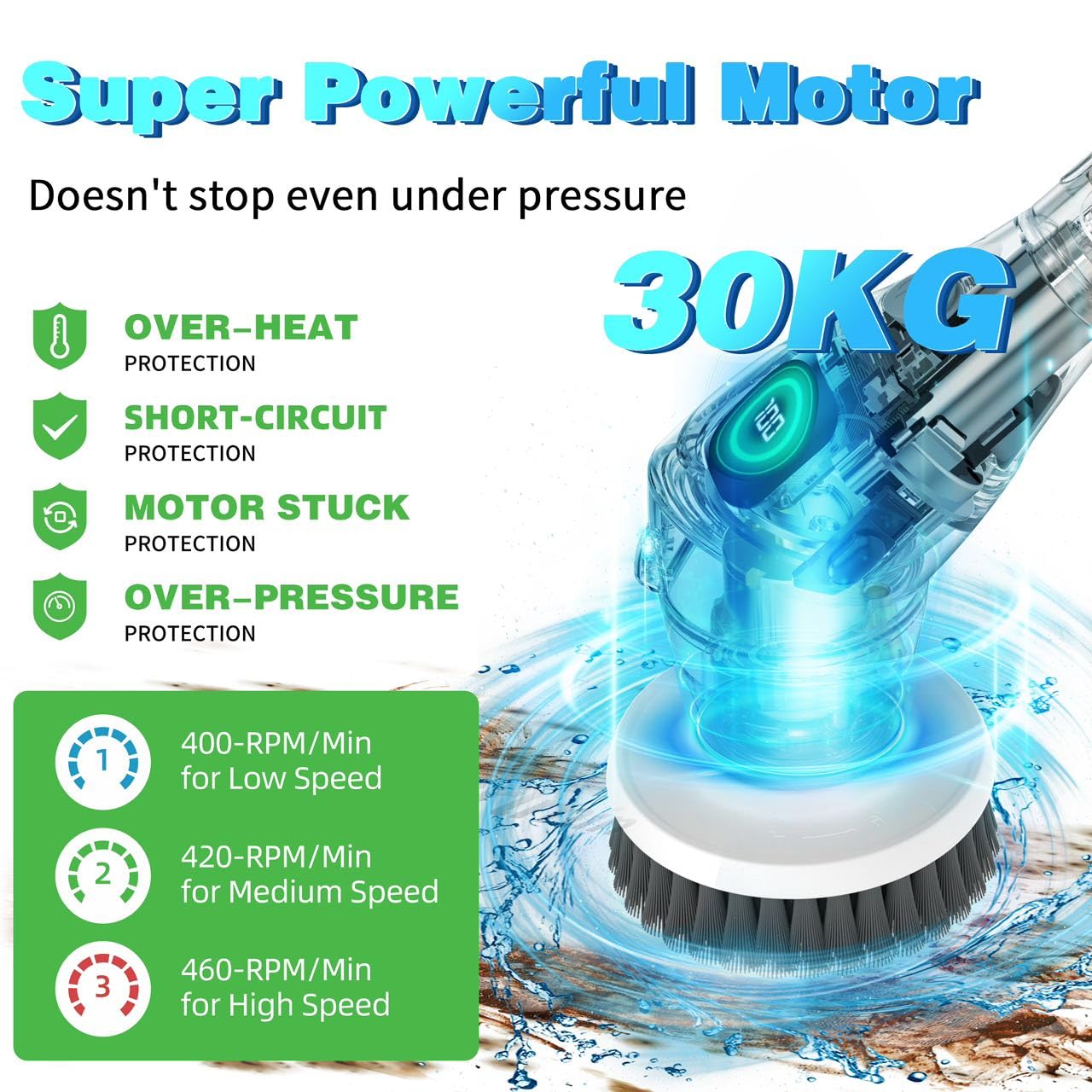 Electric Spin Scrubber - Cordless Cleaning Brush with 9 Attachments, USB-C Charging, 3 Speed Settings & LED Display | Powerful Bathroom Tub, Tile, Floor Cleaner for Shower, Kitchen, Grout, Sink & Hard-to-Reach Areas