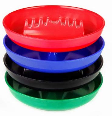ALAZCO Set of 4 Vintage Style Round Melamine Ashtrays - 7 Inch Diameter for Cigarettes & Cigars - Restaurant & Home Tabletop Use with Safety Ridge (Blue, Red, Black, Green) - Perfect for Bars, Patios, and Outdoor Smoking Areas