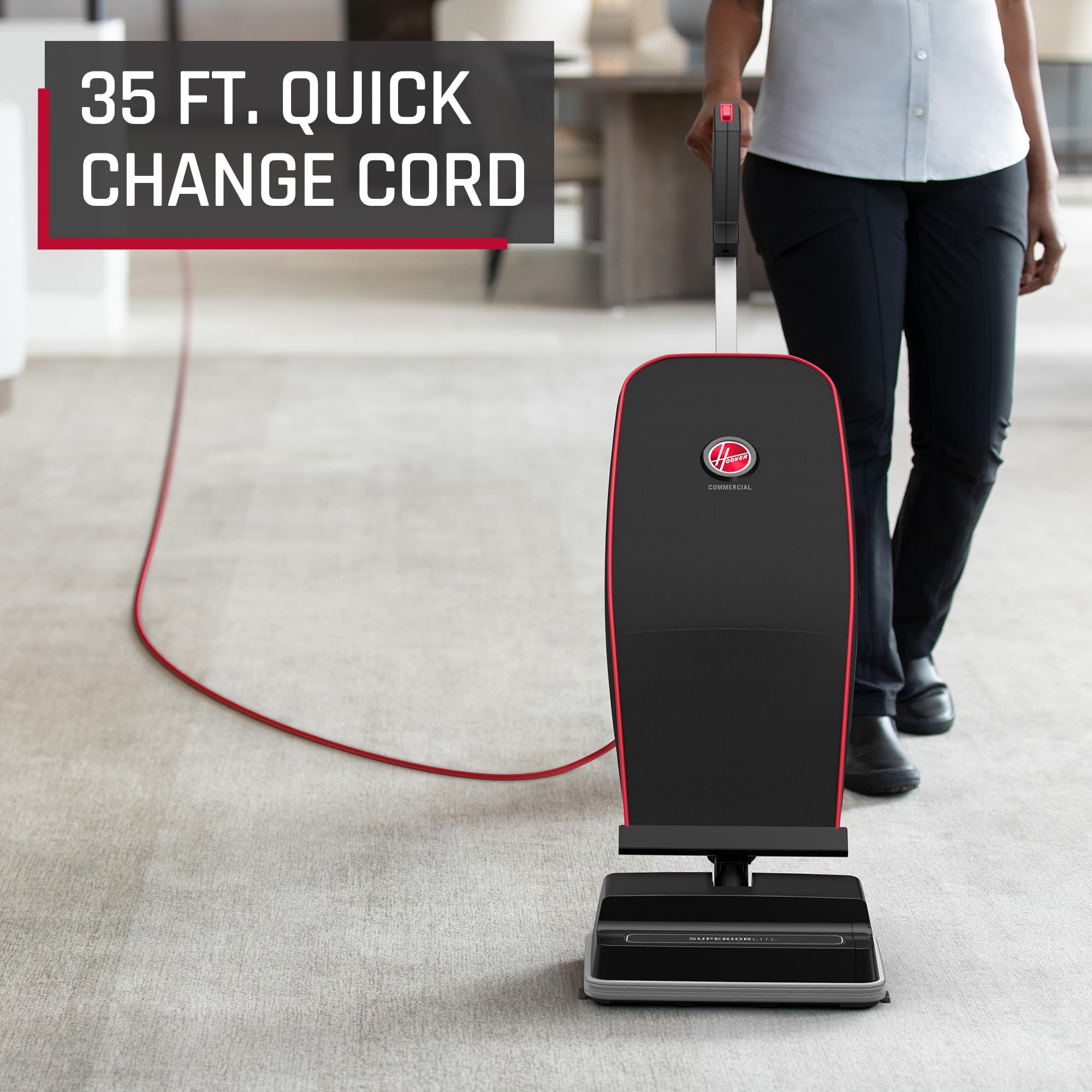 Hoover Commercial CH50200 Superior Lite Upright Vacuum Cleaner - Professional Bagged Pro Grade for Carpets & Hard Floors - Office, Home & Commercial Cleaning - Black