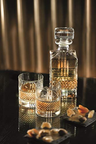 Premium Whiskey Decanter Set with 6 Glasses - 29 oz Crystal Decanter & 12 oz Double Old Fashioned Tumblers - Elegant Scotch, Bourbon & Liquor Serving Set - Barski European Craftsmanship - Perfect for Home Bars, Gifts & Entertaining