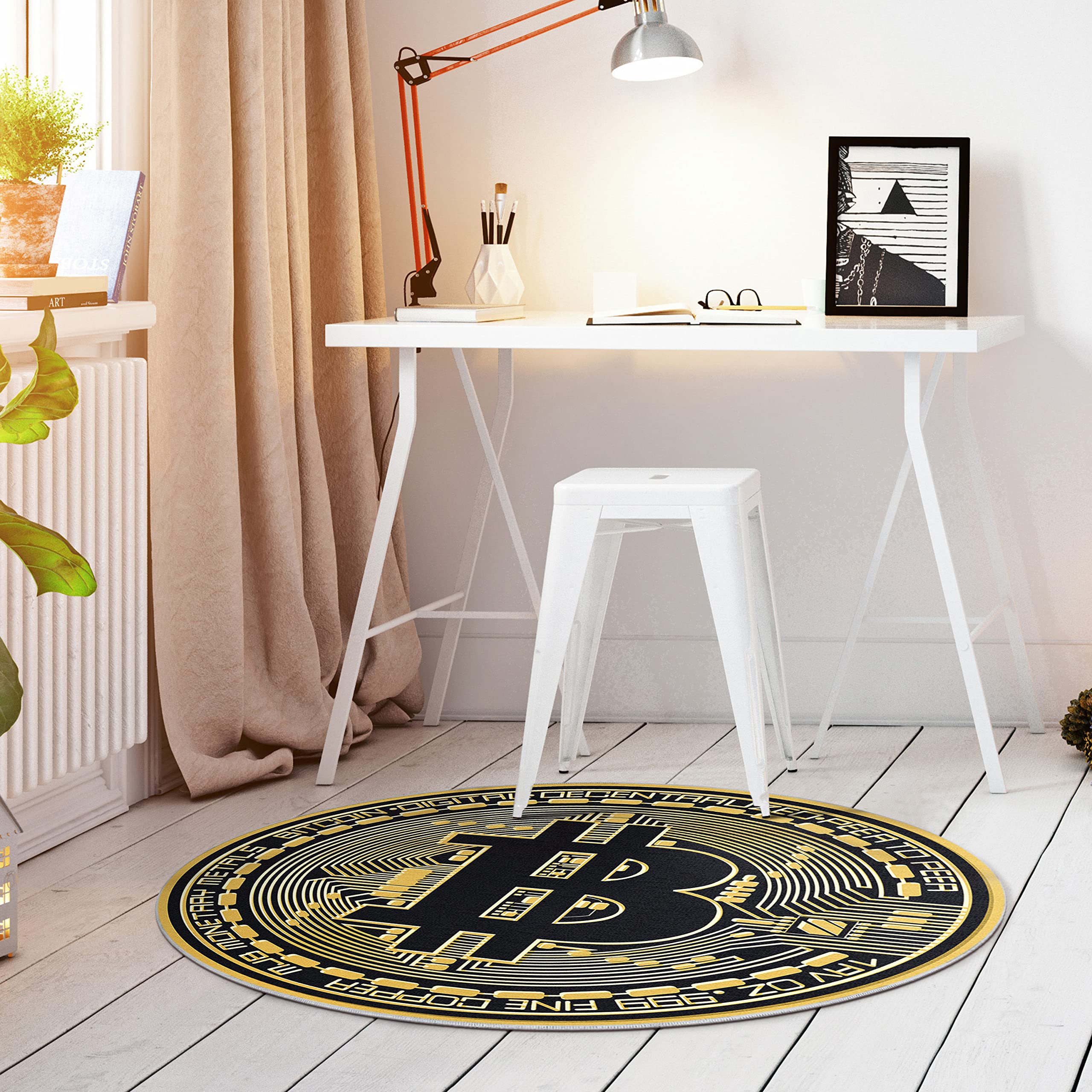 Bitcoin Crypto Money Themed Round Area Rug 5'3