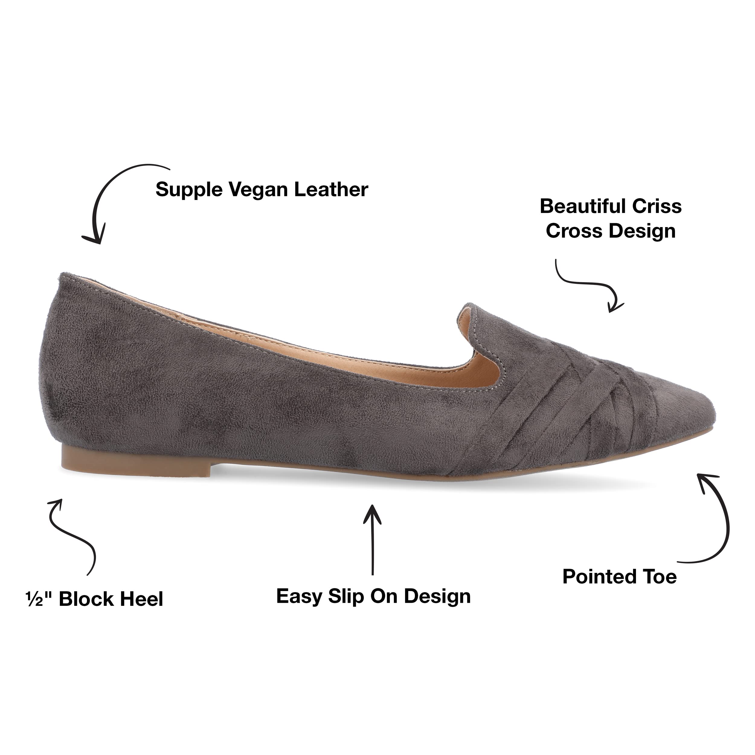 Journee Collection Women's Mindee Slip On Pointed Toe Loafer Dress Flats - Comfortable Grey Loafers for Women Size 7.5 - Perfect for Office, Business Casual & Everyday Wear