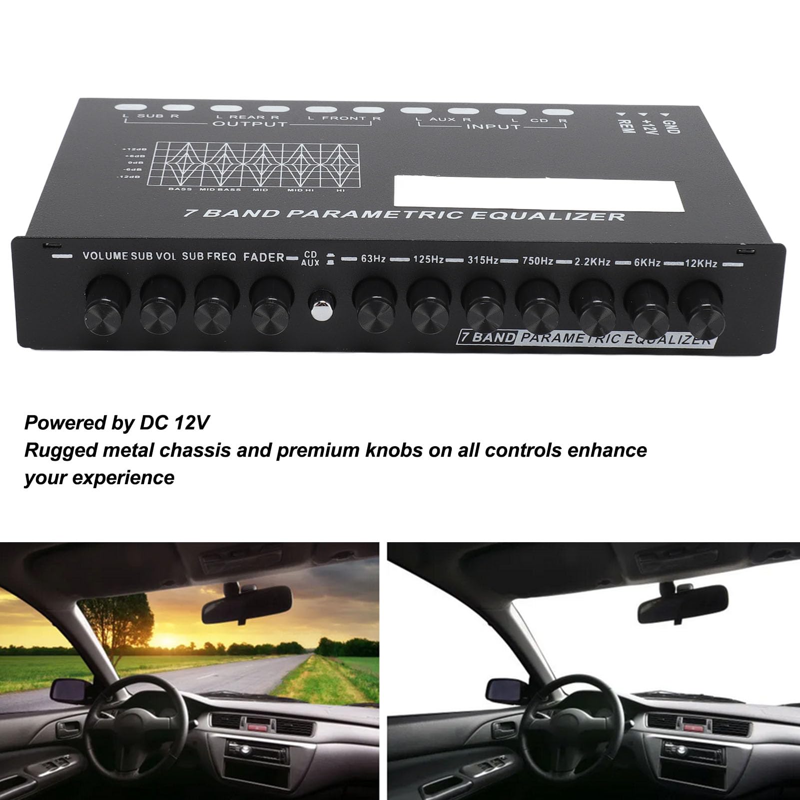 MOUMOUTEN 7-Band Car Audio Equalizer with CD/AUX Input - Adjustable Graphic Sound Equalizer for Front, Rear & Subwoofer Output - Perfect for Cars, Boats, RVs & Home Stereo Systems