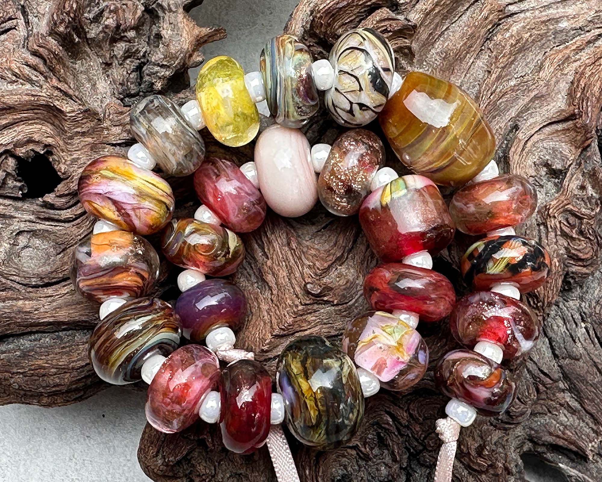 23 Pink & Brown Orphan Lampwork Beads Mix - Handmade Glass Beads for Jewelry Making, DIY Crafts, Bracelets & Necklaces - SRA Certified Artisan Beads