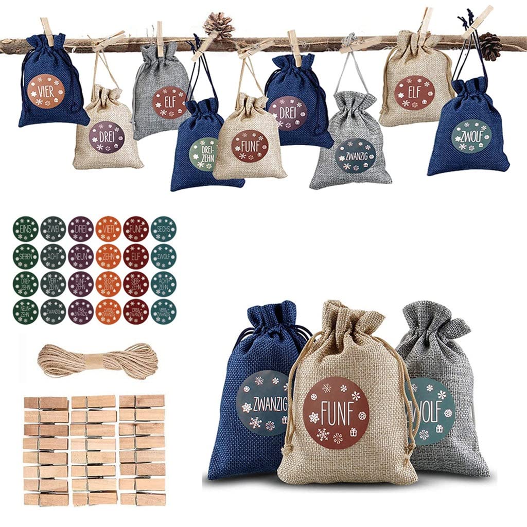 GANFANREN 24 Days Christmas Advent Calendar Kit - DIY Gift Bags, Paper Stickers & Holiday Embellishments (Color C, As Pictured) - Perfect for Holiday Crafts, Party Favors & Festive Home Decor