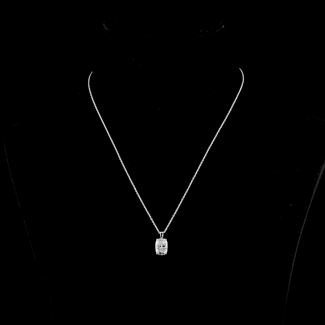 2.61 Carat Lab Grown Cushion Cut E Color Diamond Pendant in 14K White Gold - Elegant Solitaire Necklace for Women, Perfect for Anniversary, Engagement & Special Occasions