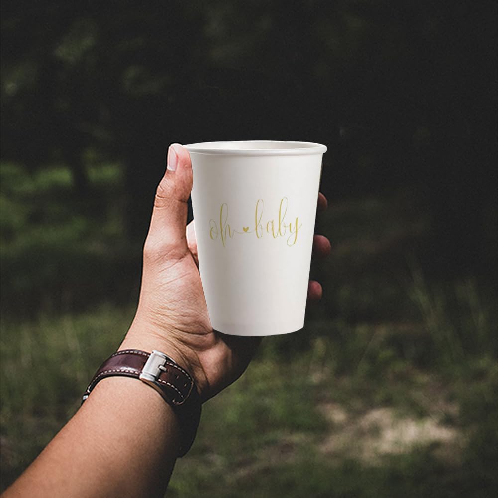 Oh Baby Disposable Paper Party Cups - 20 Pack 9oz Gold Heart Design for Baby Shower, Welcome Party & Gender Reveal - Elegant & Eco-Friendly Celebration Cups for Special Occasions