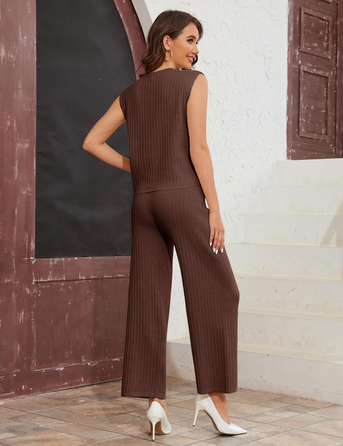VECVOC Women's Two Piece Outfits - Soft Knit Sweater Pullover & High Waisted Lounge Pants Set | Cozy Matching Tracksuit for Home, Travel & Casual Wear