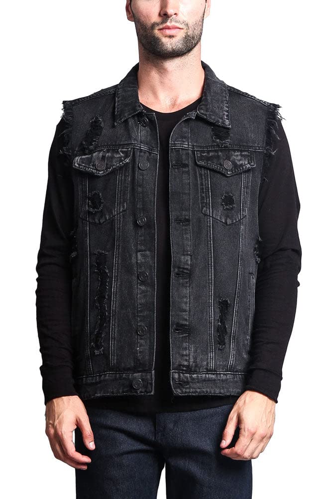 Stylish Rocker Denim Jean Vest Jacket for Men & Women - Distressed Vintage Biker Jacket with Multiple Pockets - Perfect for Concerts, Motorcycle Rides & Casual Streetwear Outfits