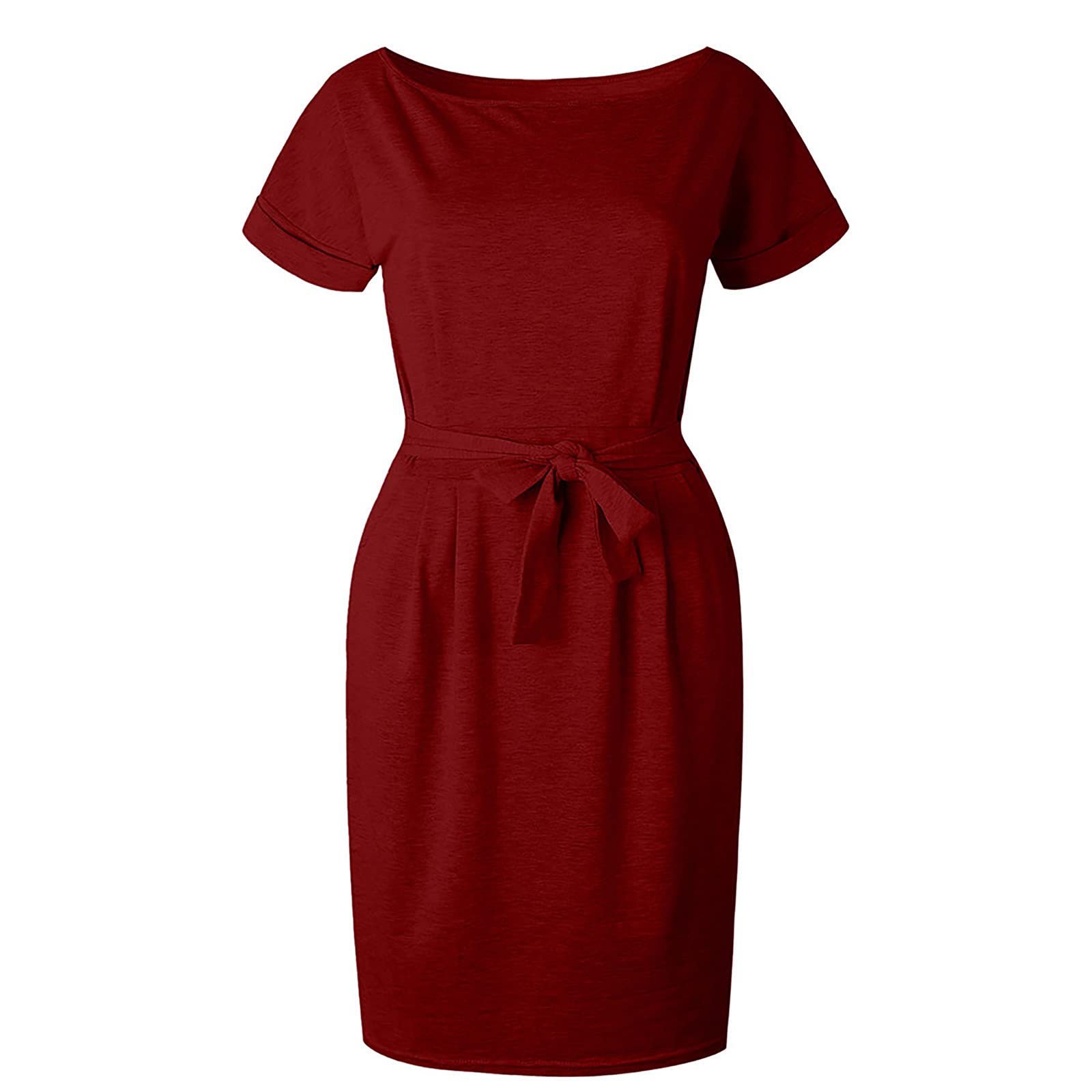 Women's Summer Dresses - Waist Tie Bodycon Short Sleeve Mini Dress with Pockets | Loose Fit T-Shirt Style | Perfect for Beach, Vacation & Casual Outings