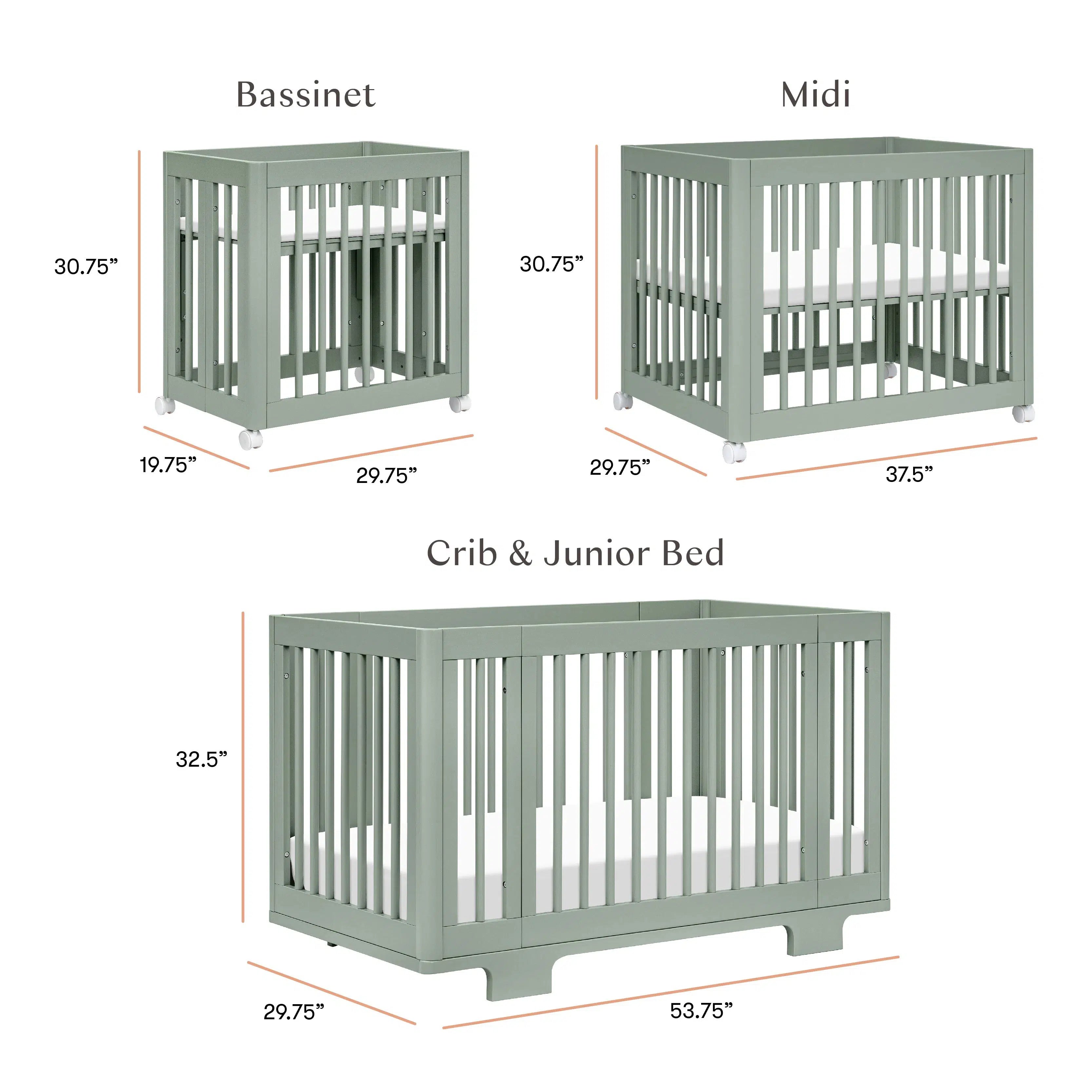 Babyletto Yuzu 8-in-1 Convertible Crib in Light Sage - Modern Nursery Furniture for Newborn to Toddler Bed | Safe, Stylish & Space-Saving Baby Crib for Small Nursery Rooms
