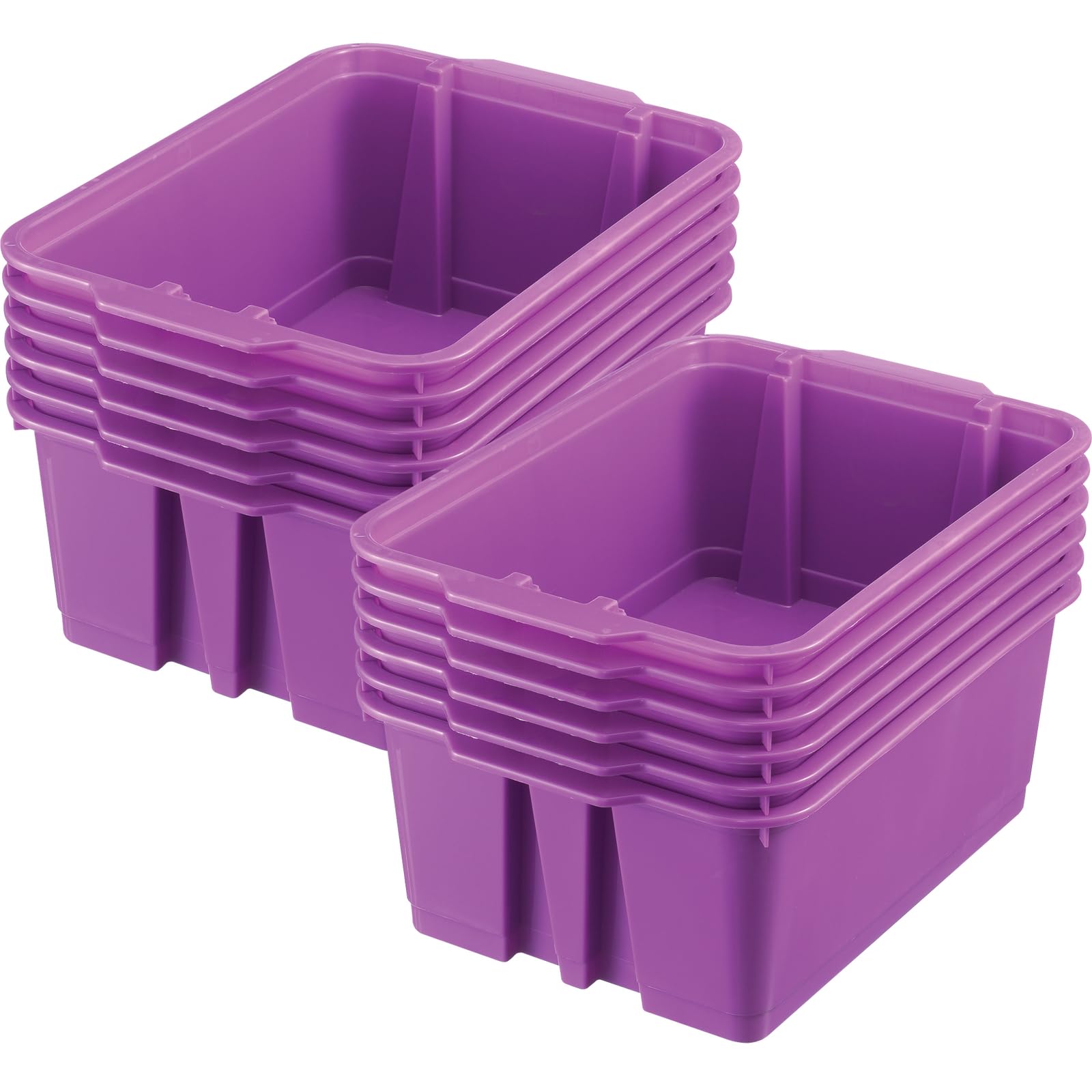 Stackable Plastic Book Bins & Organizer Bins - Set of 12 Purple Classroom Storage Baskets - Durable Colorful Book Organizers for Teachers, Home School & Office Organization - Perfect for Books, Toys & Supplies Storage