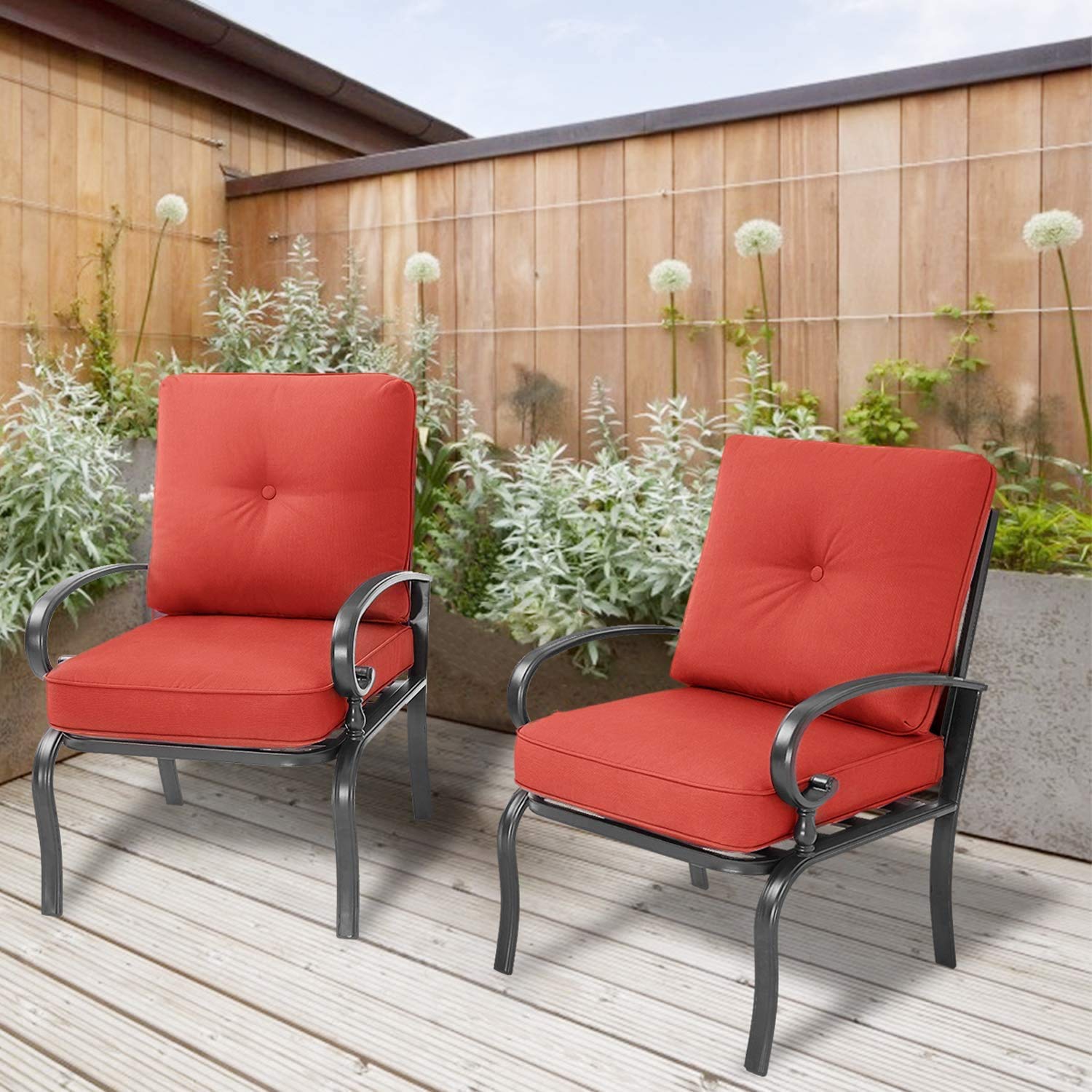 2-Piece Outdoor Metal Bistro Set - All-Weather Steel Frame Patio Dining Chairs with Red Cushions - Perfect for Garden, Balcony, Poolside & Cafe Outdoor Seating