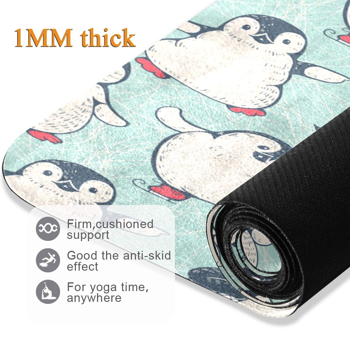 Premium Non-Slip Yoga Mat with Cute Penguin Ice Cream Design - Extra Thick Exercise Mat for Yoga, Pilates & Home Workouts - Includes Free Carrying Storage Bag - Perfect for Gym, Studio & Indoor Fitness Training
