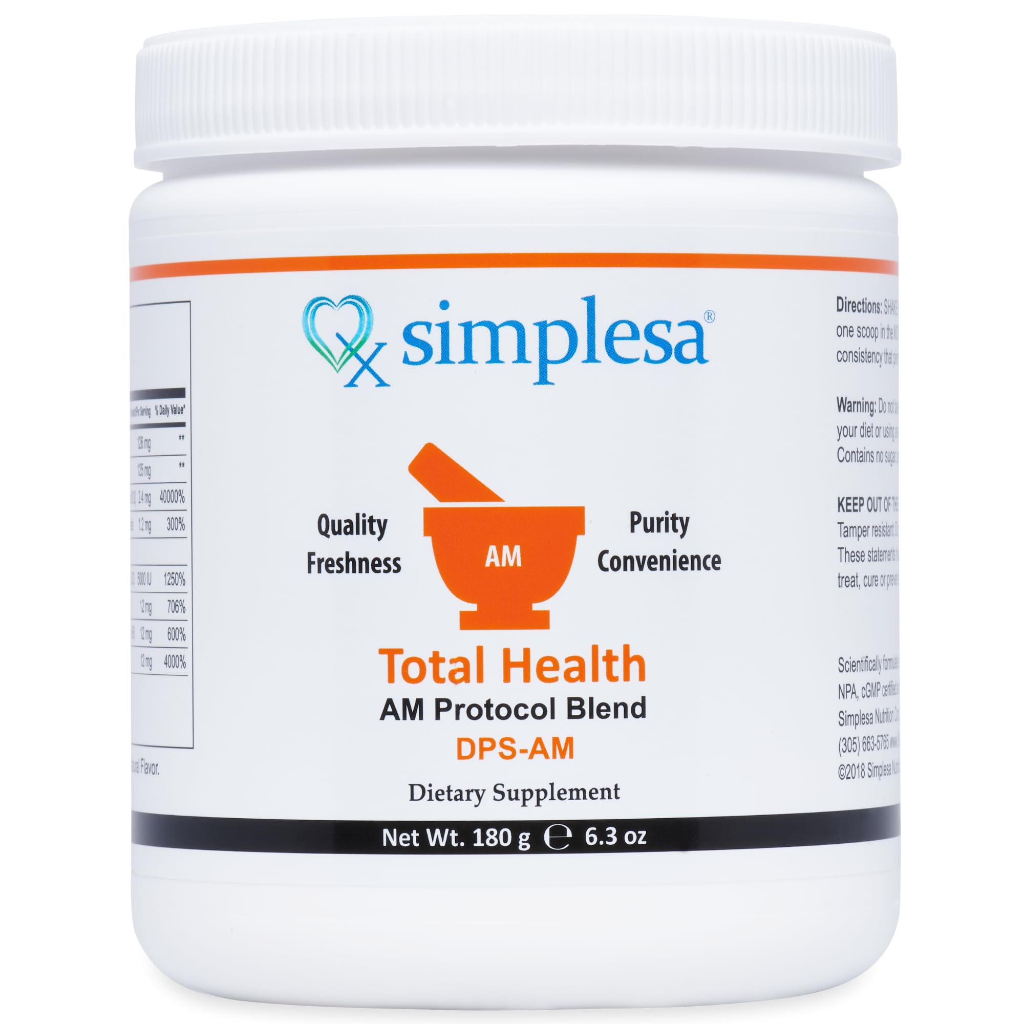 Simplesa Total Health AM Nutrition Powder - Vitamin & Mineral Blend for Energy & Brain Support | 180g Dietary Supplement Powder | Boost Focus & Vitality for Busy Lifestyles