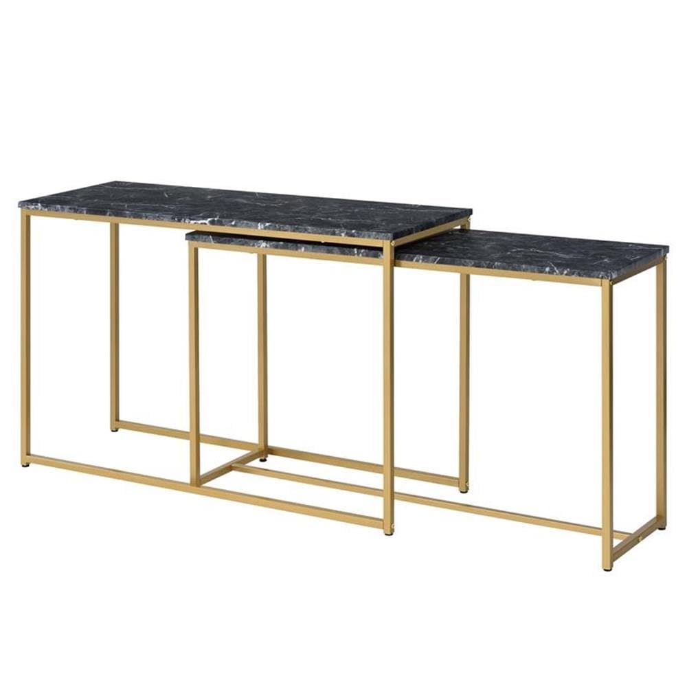 Furniture of America Dallan Metal 2-Piece Nesting Sofa Table Set in Gold & Black - Perfect for Living Room, Home Office & Small Space Decor