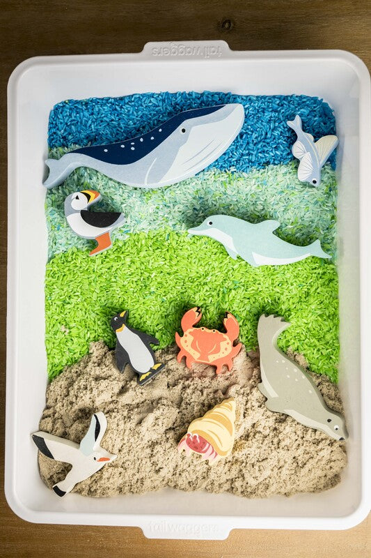 Coastal Creatures Wooden Animal Play Set - Eco-Friendly & Non-Toxic Wooden Toys for Kids, Perfect for Beach Themed Playrooms & Ocean Learning Activities