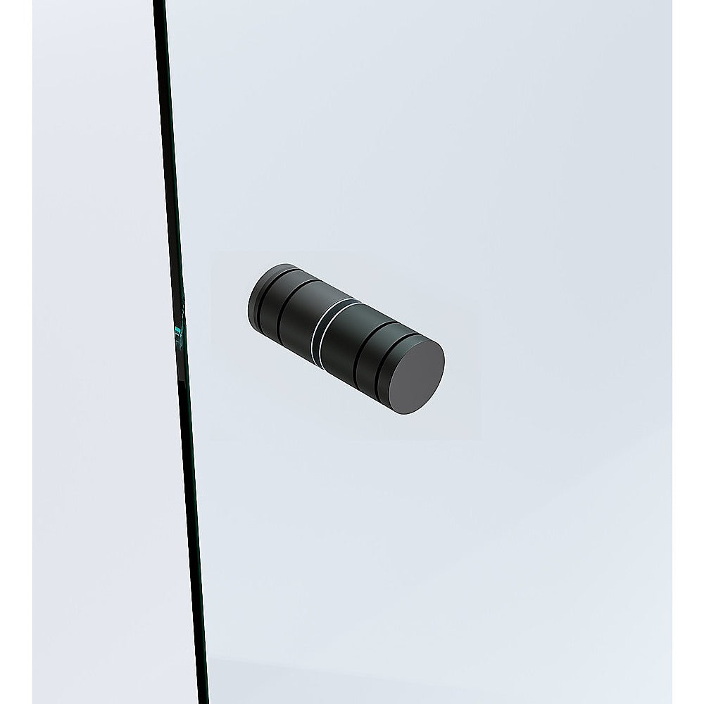 120cm Frameless Shower Screen with Black Channel & Brass Hinges - Round Knob Handle for Bathroom - Wall to Wall Glass Enclosure for Modern Bathroom Design