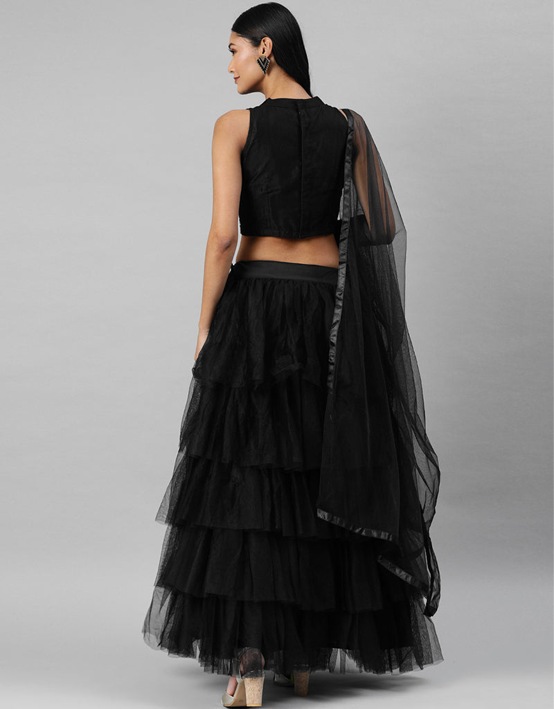 Elegant Black Art Silk Lehenga Choli for Women - Traditional Indian Bridal Wear for Weddings & Festivals
