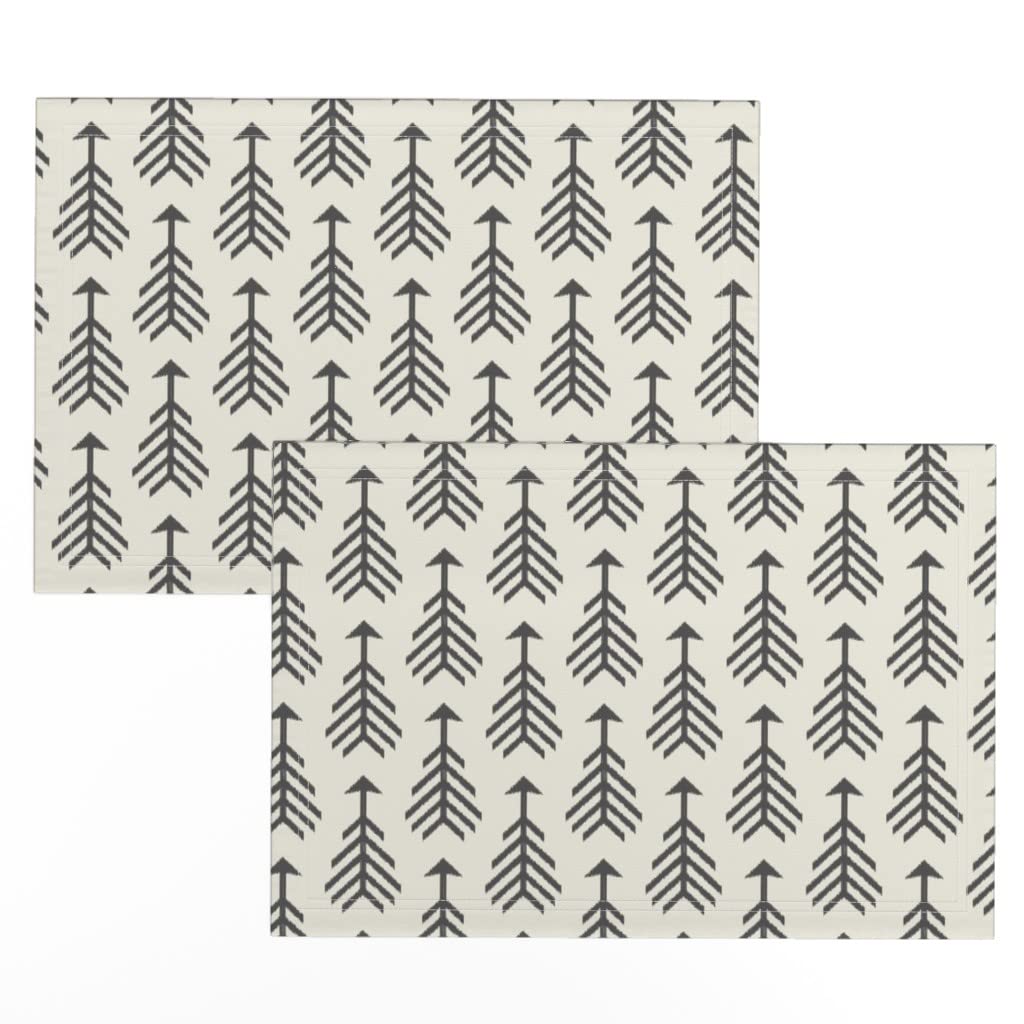 Spoonflower Linen Cotton Canvas Placemats Set of 2 - Boho Geometric Arrow Print in Cream & Dark Gray | Washable Table Mats for Dining, Kitchen Decor, and Party Settings