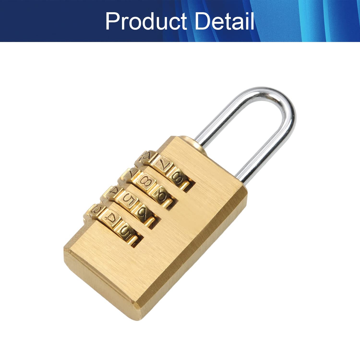 4 Digit Combination Padlock - Resettable Solid Brass Code Lock (21mm Body Width) for Toolbox, Luggage, Backpack - Secure Storage for Travel, Gym & School (1PCS)
