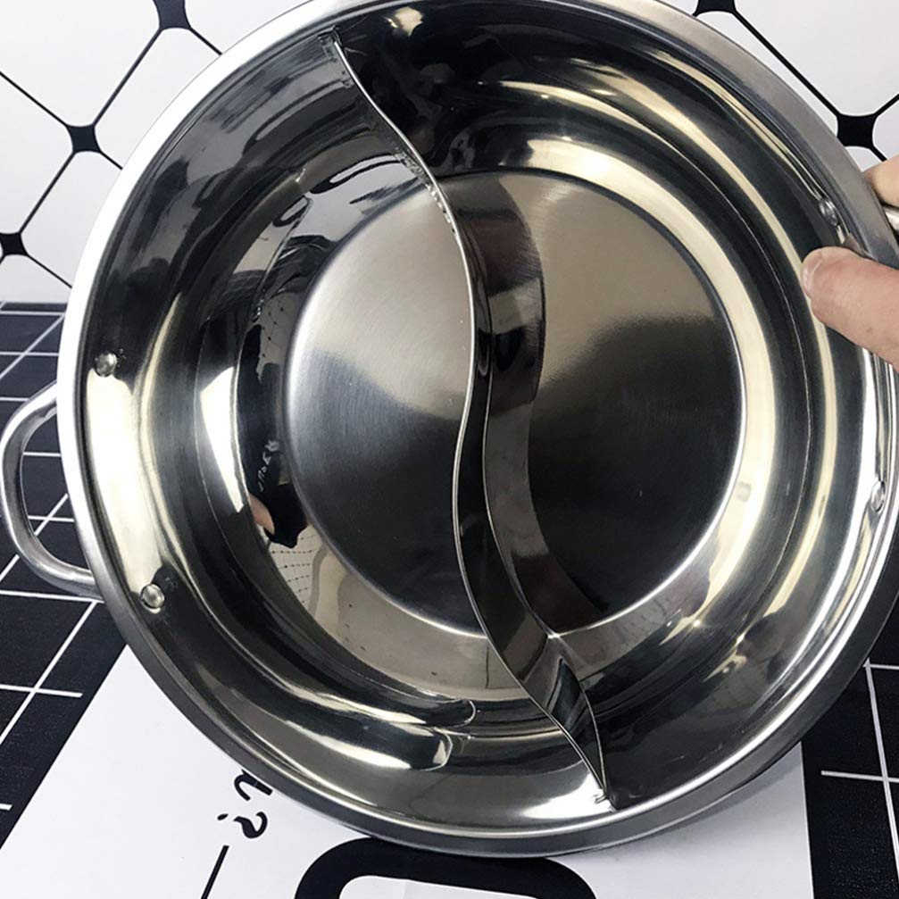 Stainless Steel Shabu Shabu Pot with Divider - 1pc Cabilock Hot Pot for Gas & Induction Stoves - Perfect for Home Cooking, Asian Cuisine & Family Gatherings